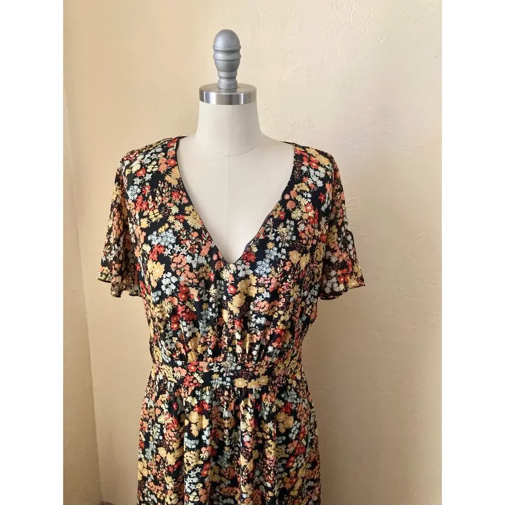 Madewell Women's Midi Dress Size 6 Dolman-Sleeve Ruffle Floral - Picture 6 of 9